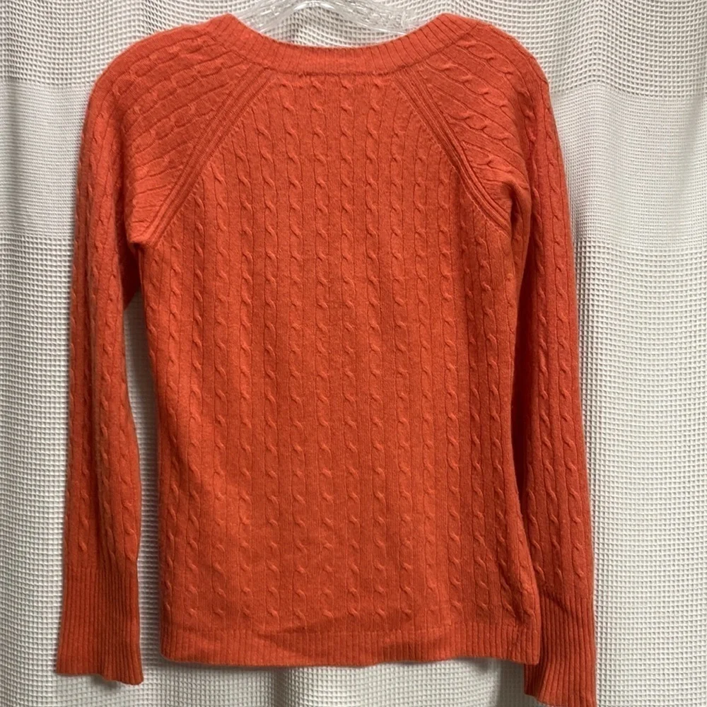 Kenar Sweater Womens Small Orange Good 100% 2-Ply Cashmere Cable Knit Scoop Neck